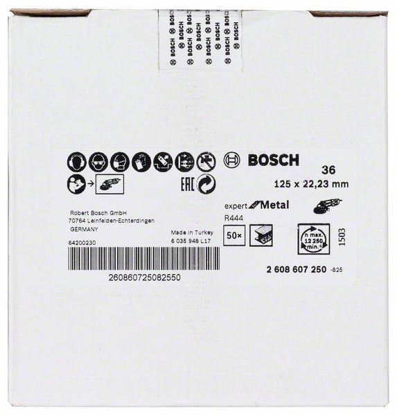 Brusni fiber disk R444, Expert for Metal Bosch 2608607250, Prečnik 125 mm; granulacija 36