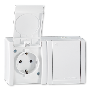 2412P.00 Priključnica dvop. POWER dvostr. plast. premoštena IP44, bela