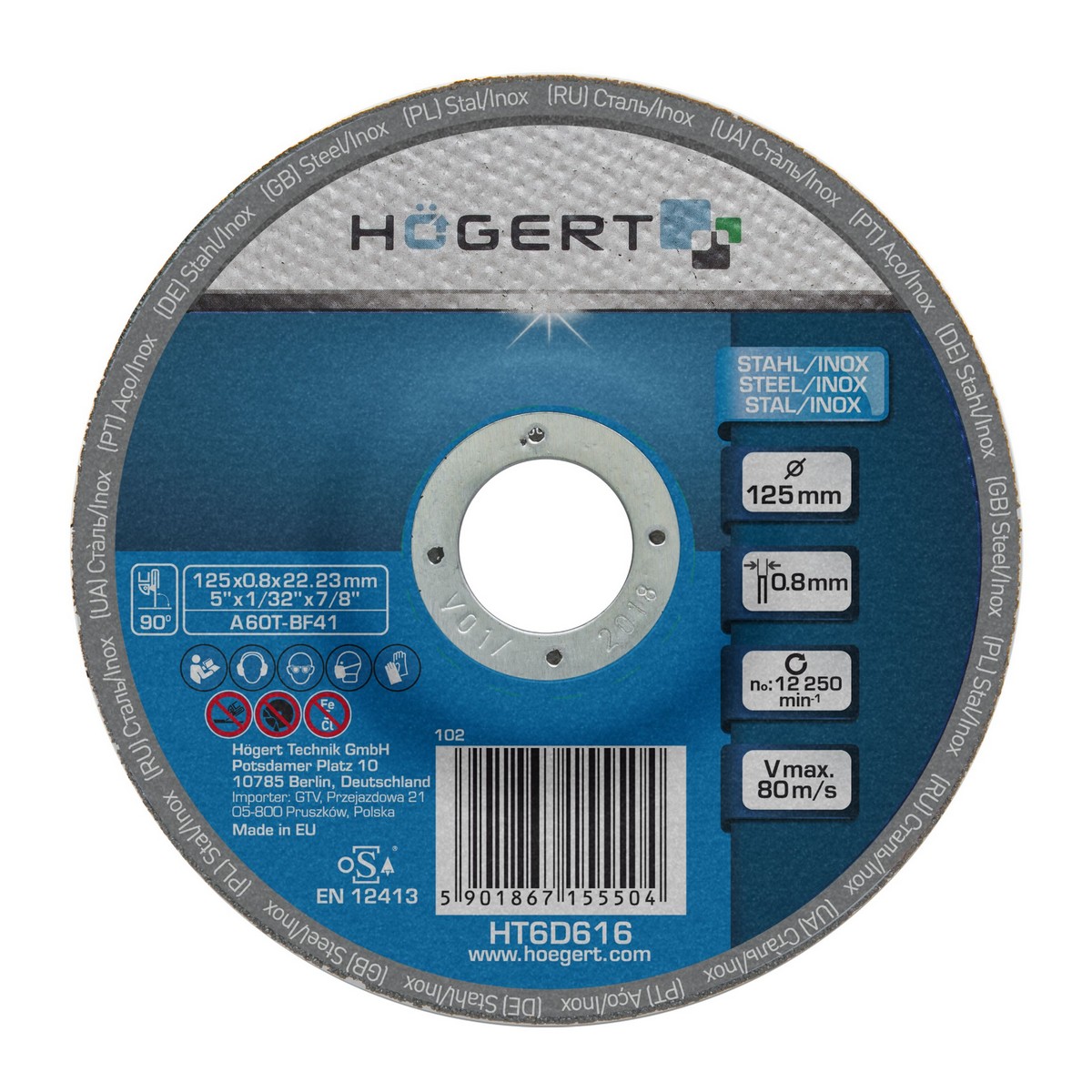 Hogert HT6D616 rezni disk za inox, 125 mm, ultra tanak 0.8 mm