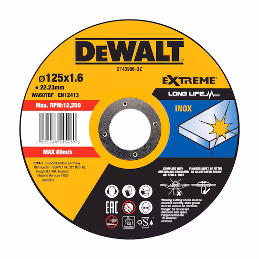 DeWalt DT43906 rezna ploča za INOX, EXTREME, 125 x 22,23 x 1,6 mm