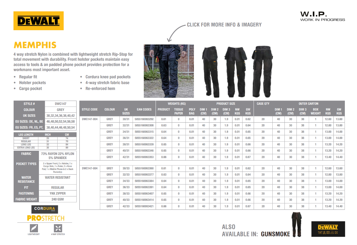 DeWalt DWC147-004 Memphis Radne pantalone - Slika 7